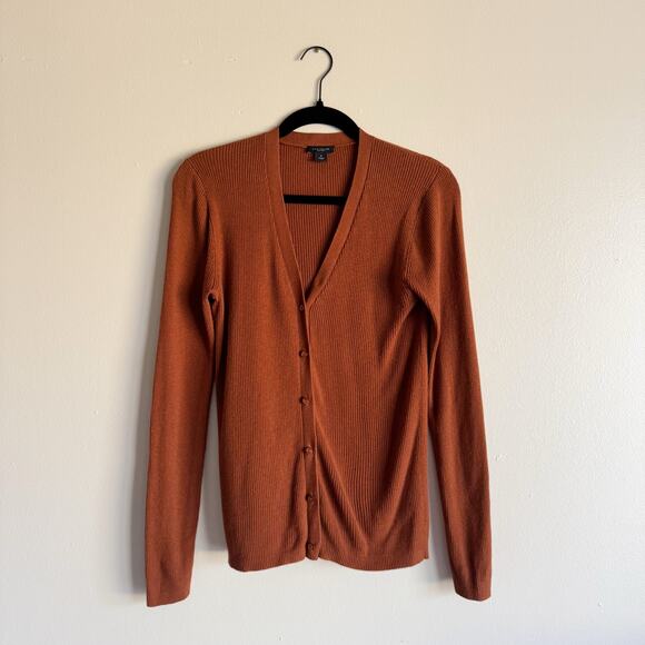 Ann Taylor Factory Brown Ribbed V Neck Button Front Cardigan Sweater - Medium - Picture 1 of 4